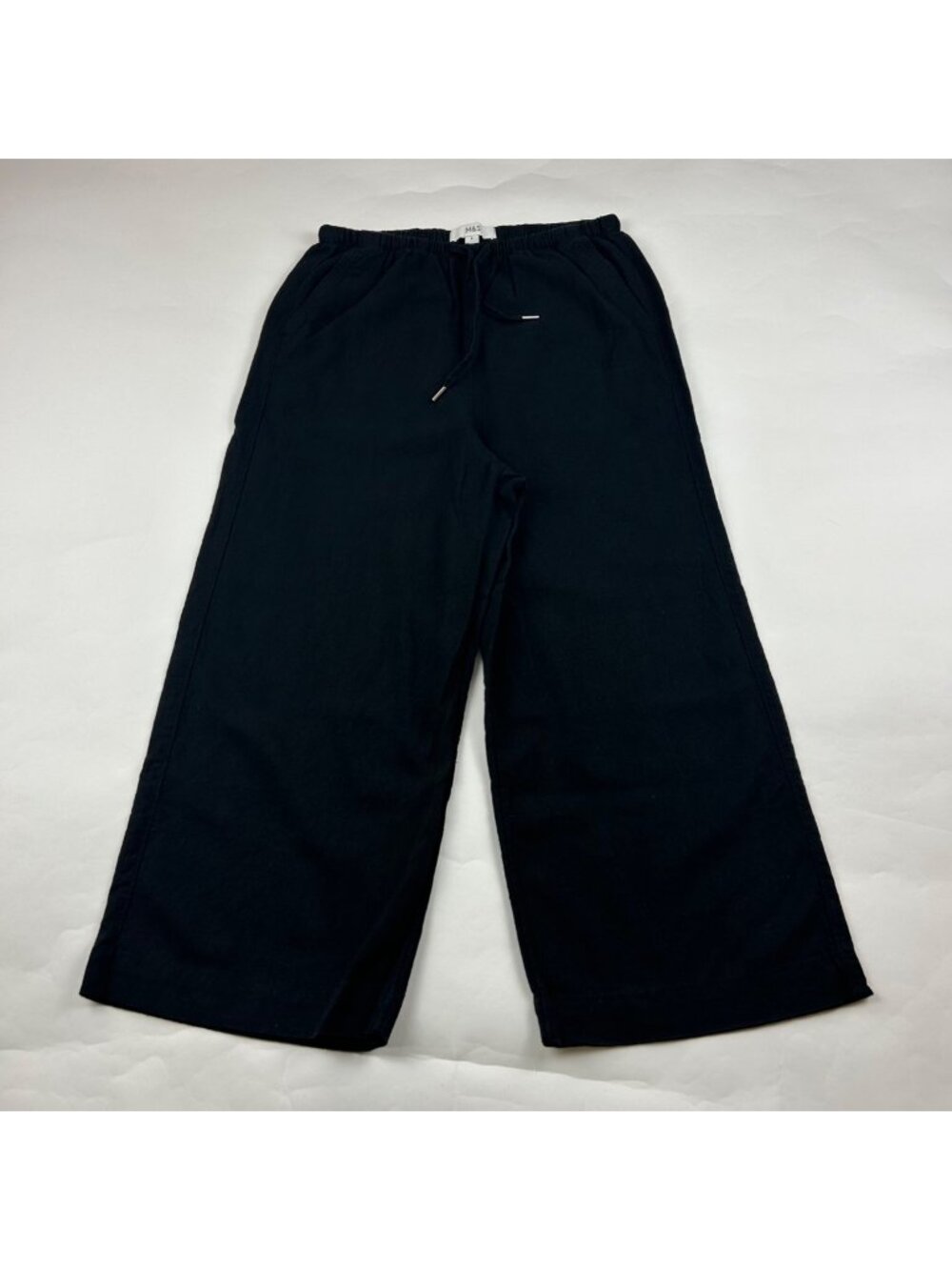M&S Black Linen Blend Wide Leg Cropped Pant US 4